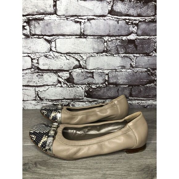 AGL Attilio Giusti Leombruni Nude Leather Snake Cap Toe Flats Women 38.5EU/8M US - Picture 1 of 16